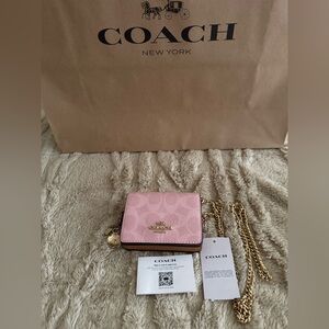 Coach Pink Wallet with Gold Chain
